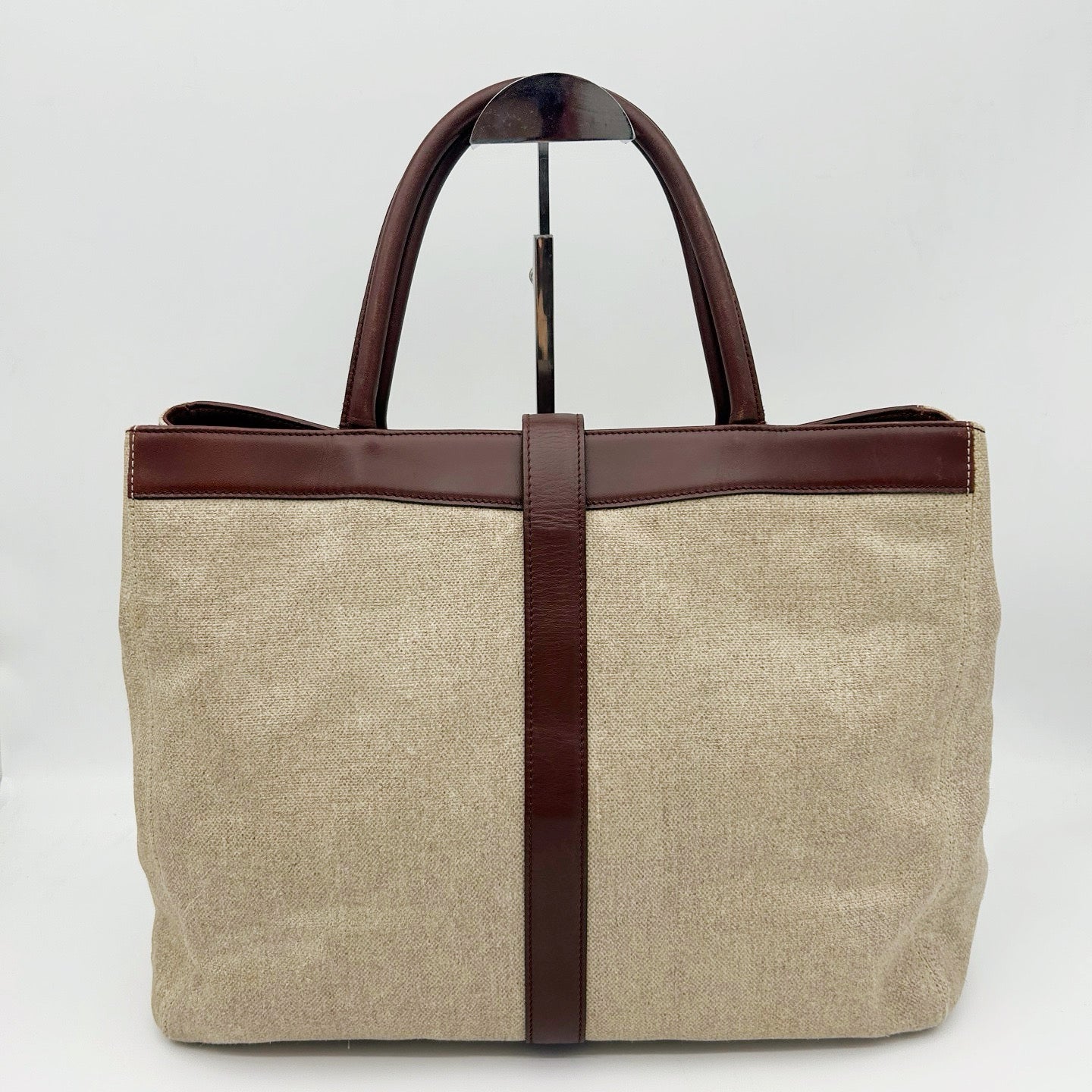 Chanel Brown Coated Linen Leather Trim School Lock Tote Bag [Used]