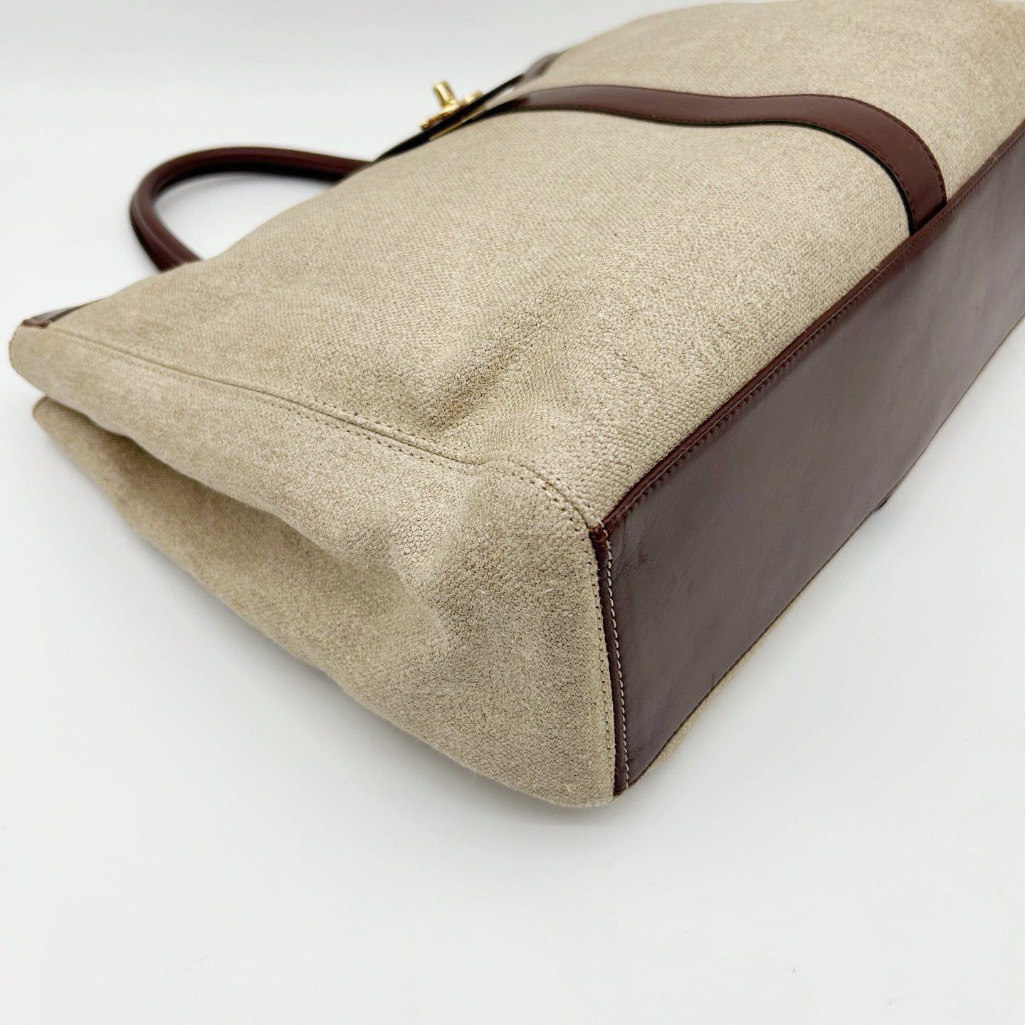 Chanel Brown Coated Linen Leather Trim School Lock Tote Bag [Used]