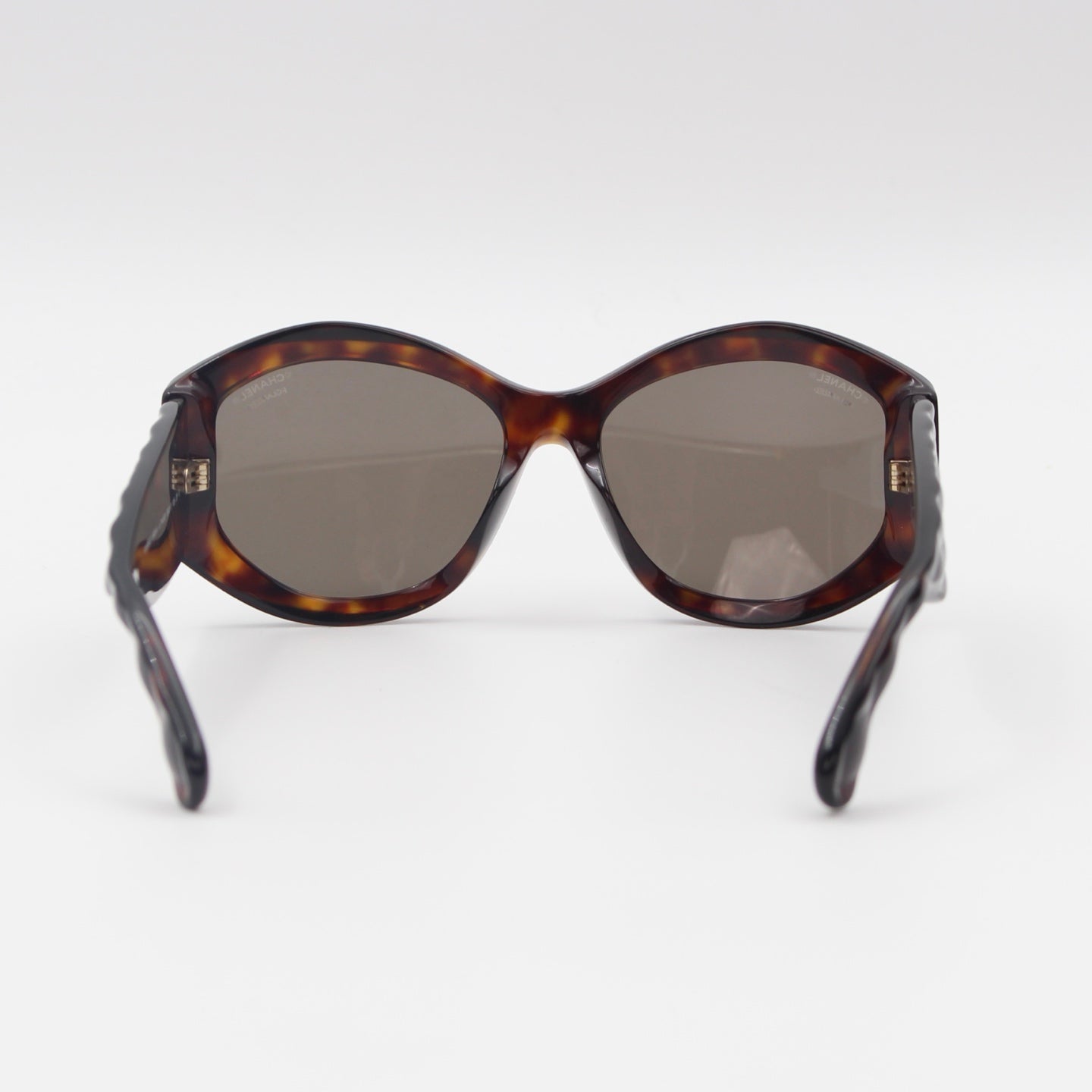 Chanel Tortoiseshell Wide Frame Quilted CC Sunglasses Gold Hardware [Used]