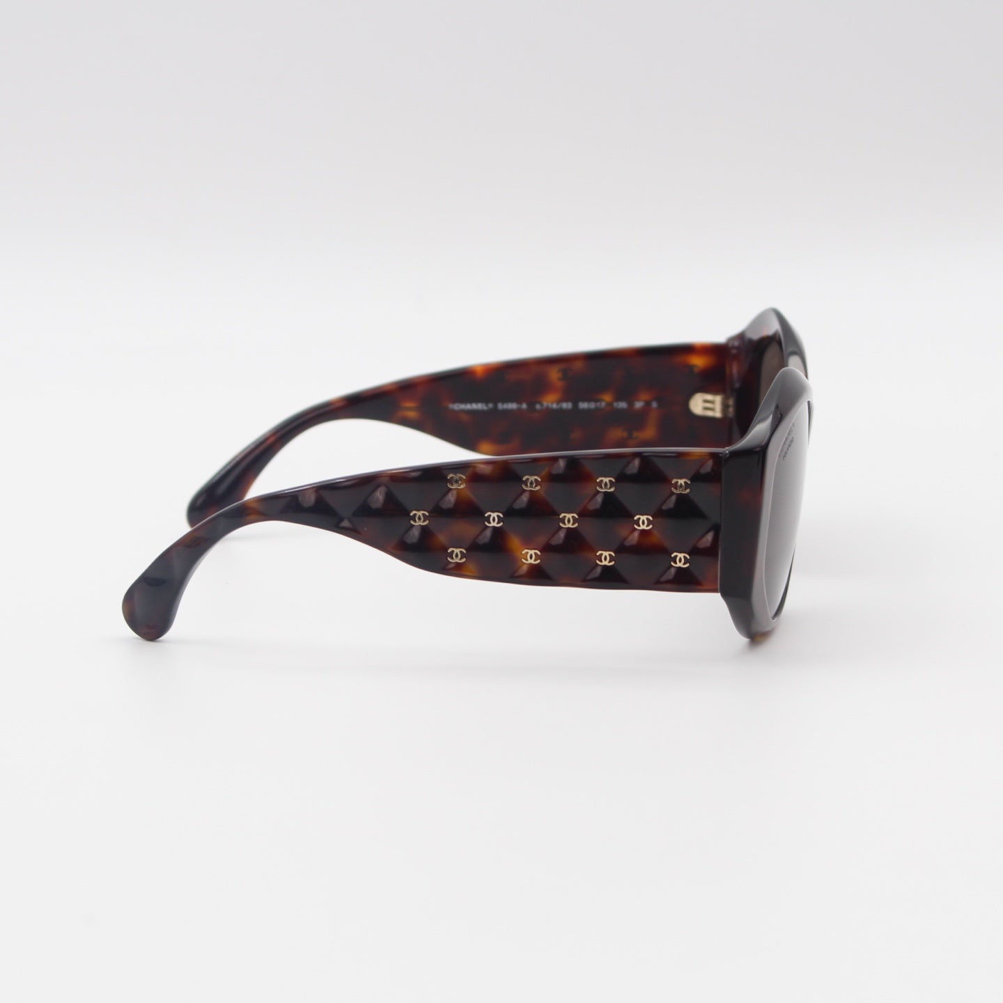 Chanel Tortoiseshell Wide Frame Quilted CC Sunglasses Gold Hardware [Used]