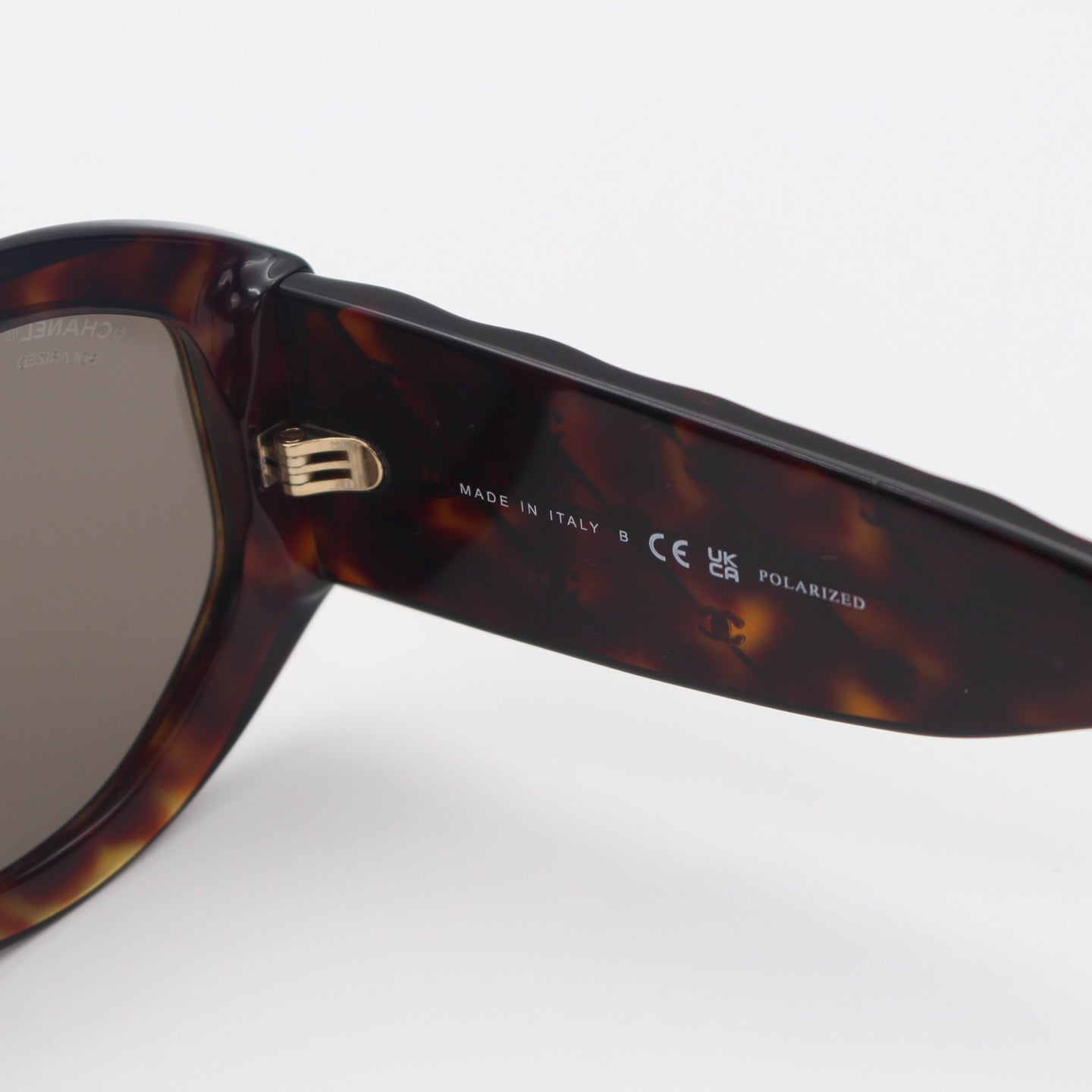 Chanel Tortoiseshell Wide Frame Quilted CC Sunglasses Gold Hardware [Used]