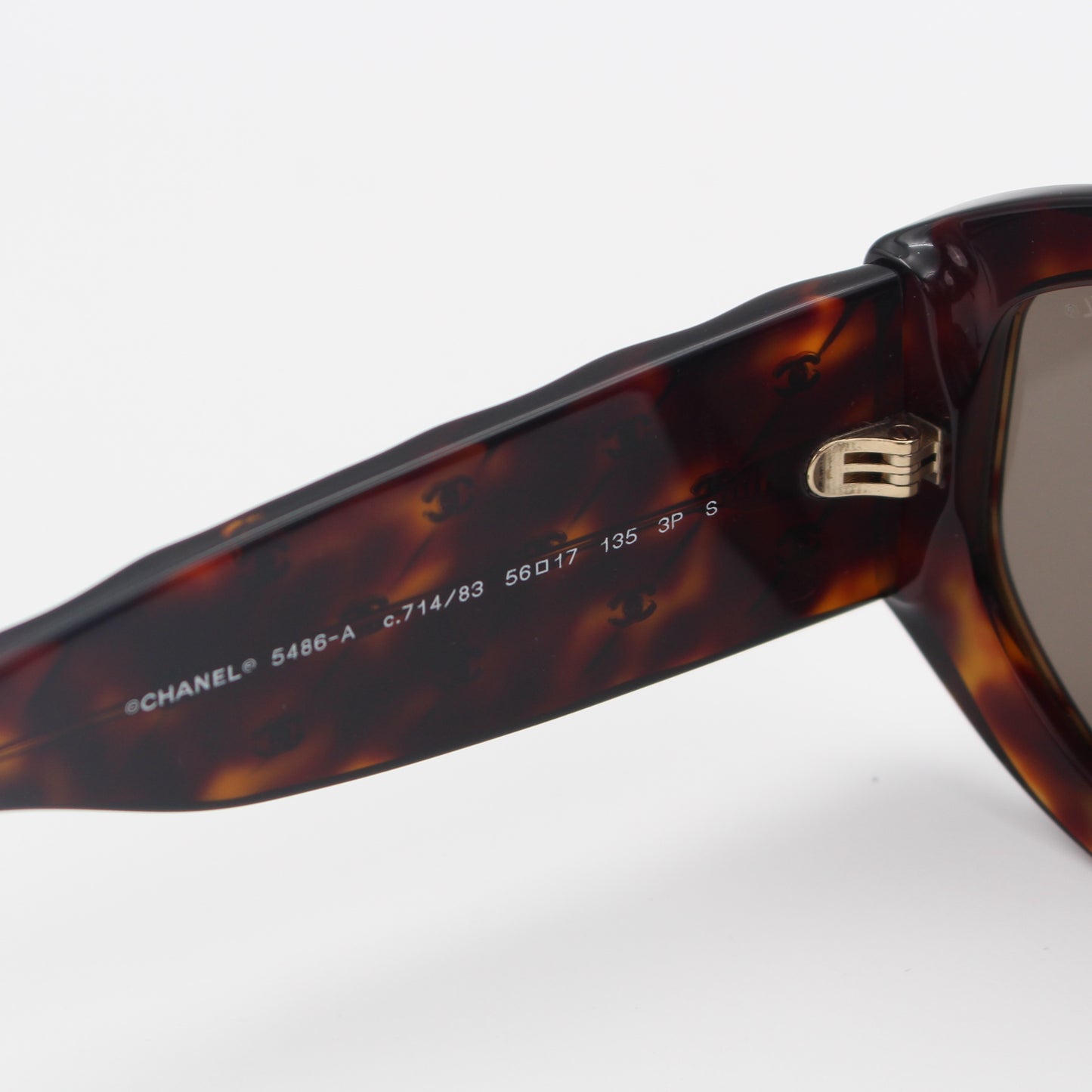 Chanel Tortoiseshell Wide Frame Quilted CC Sunglasses Gold Hardware [Used]