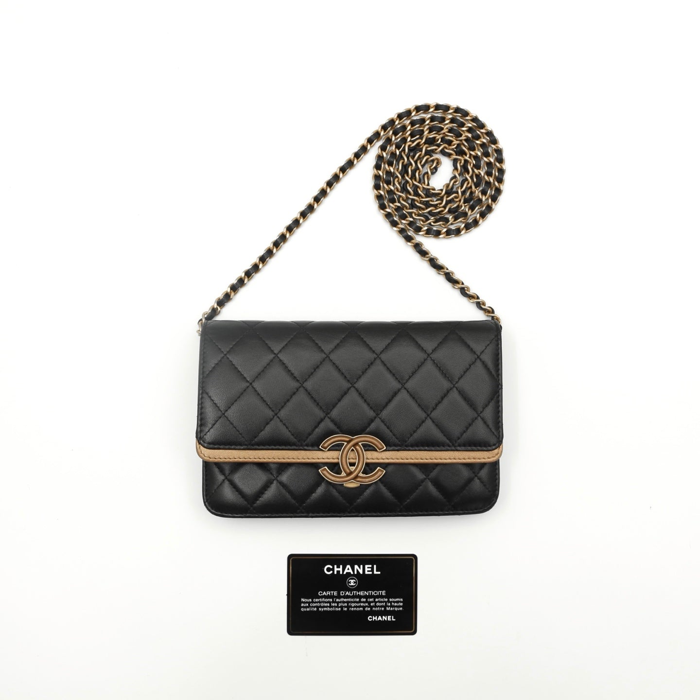 Chanel Black CC Chic Quilted Lambskin Wallet On Chain [Used]