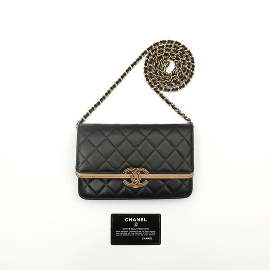 Chanel Black CC Chic Quilted Lambskin Wallet On Chain [Used]