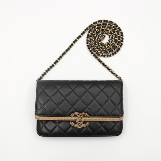 Chanel Black CC Chic Quilted Lambskin Wallet On Chain [Used]
