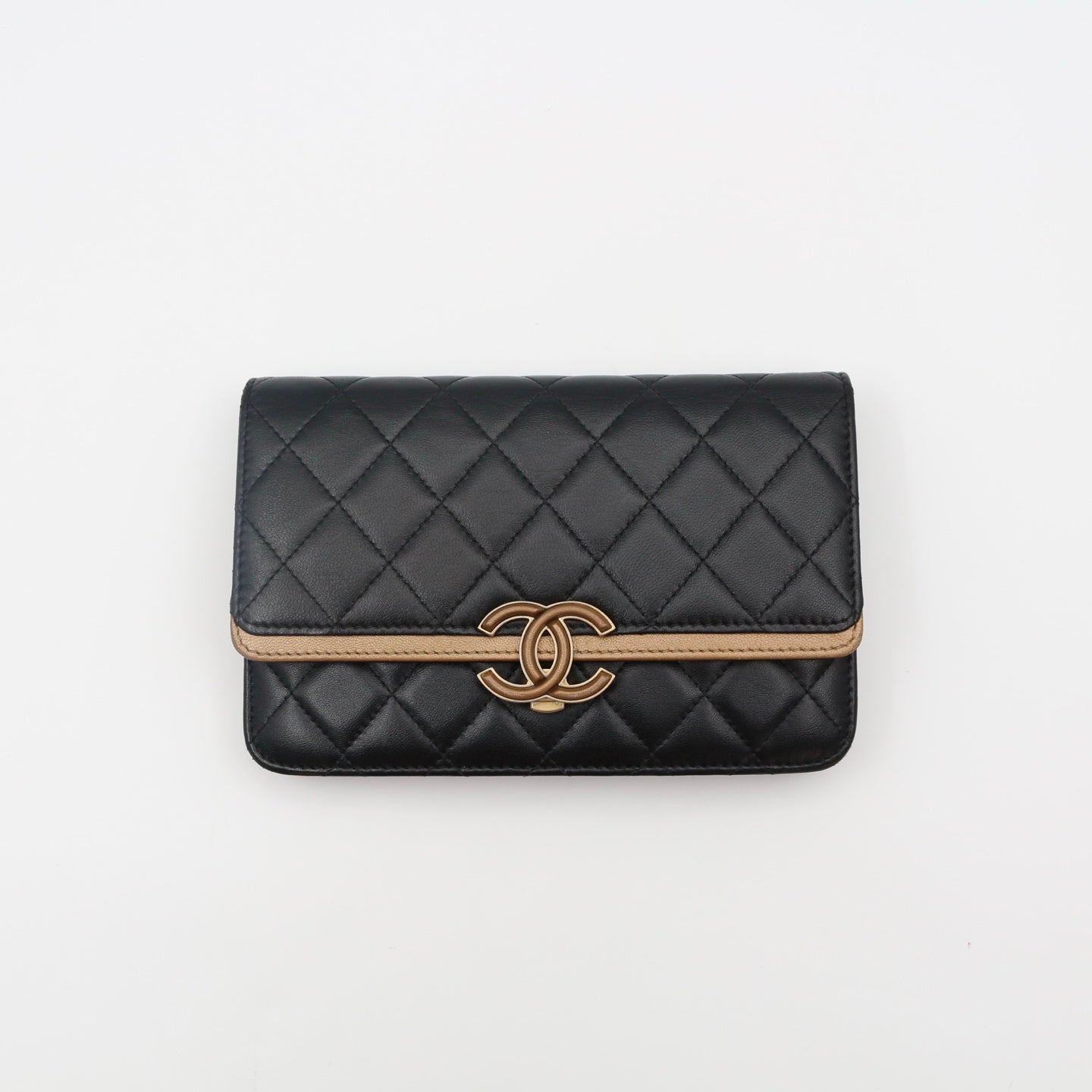 Chanel Black CC Chic Quilted Lambskin Wallet On Chain [Used]