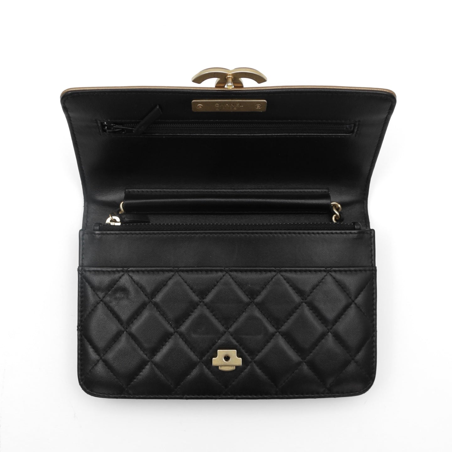 Chanel Black CC Chic Quilted Lambskin Wallet On Chain [Used]