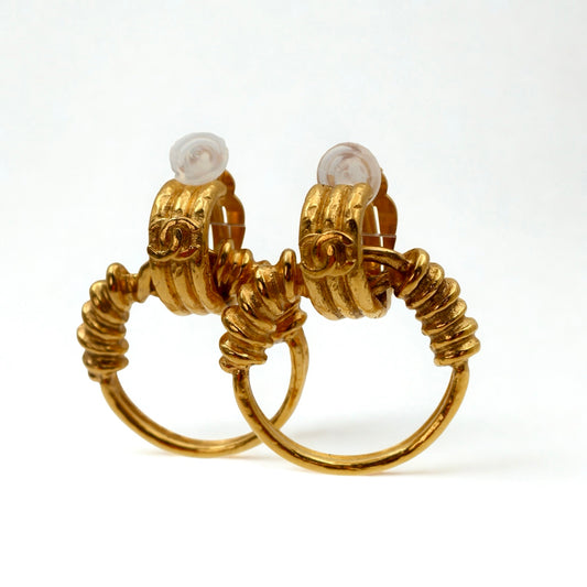 Chanel Gold Coco Mark Earrings Hoop [Used]