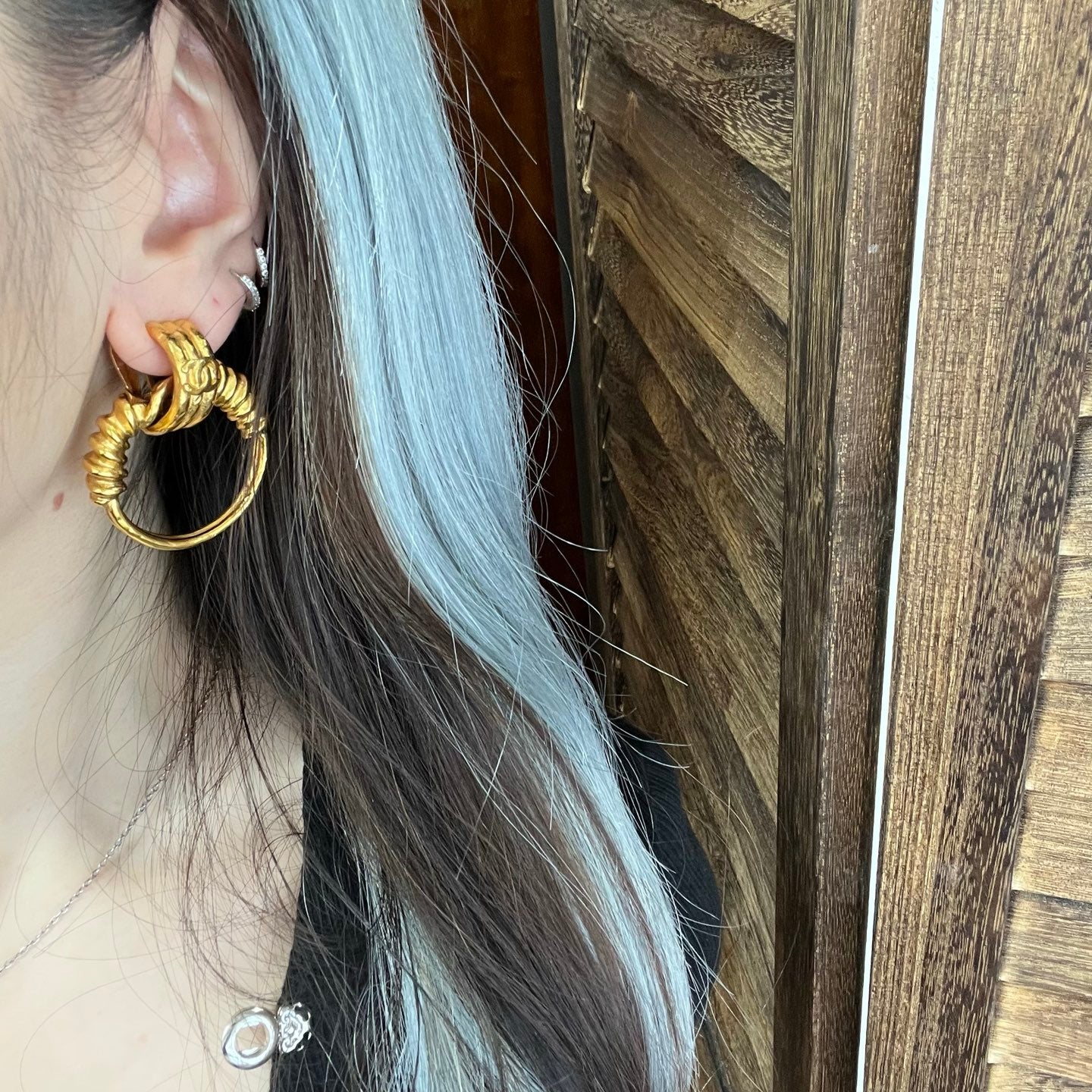 Chanel Gold Coco Mark Earrings Hoop [Used]