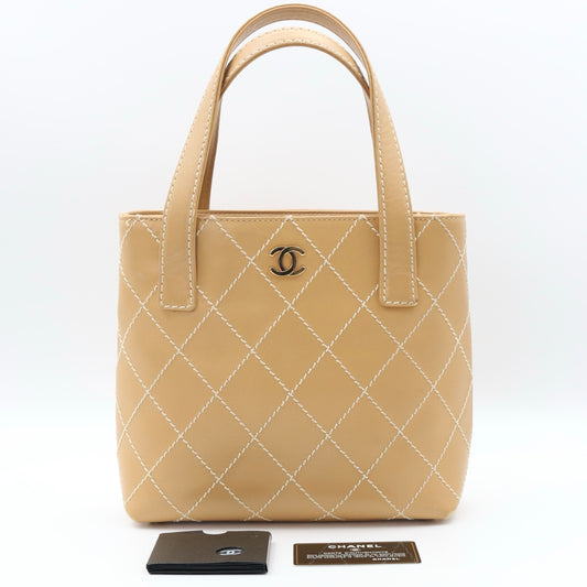 Chanel Beige Wild Stitch Tote Bag [Used]