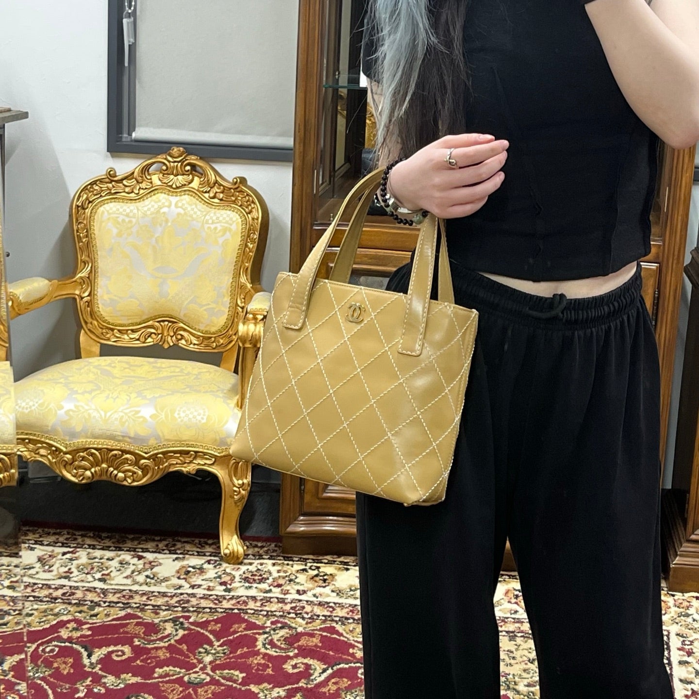 Chanel Beige Wild Stitch Tote Bag [Used]