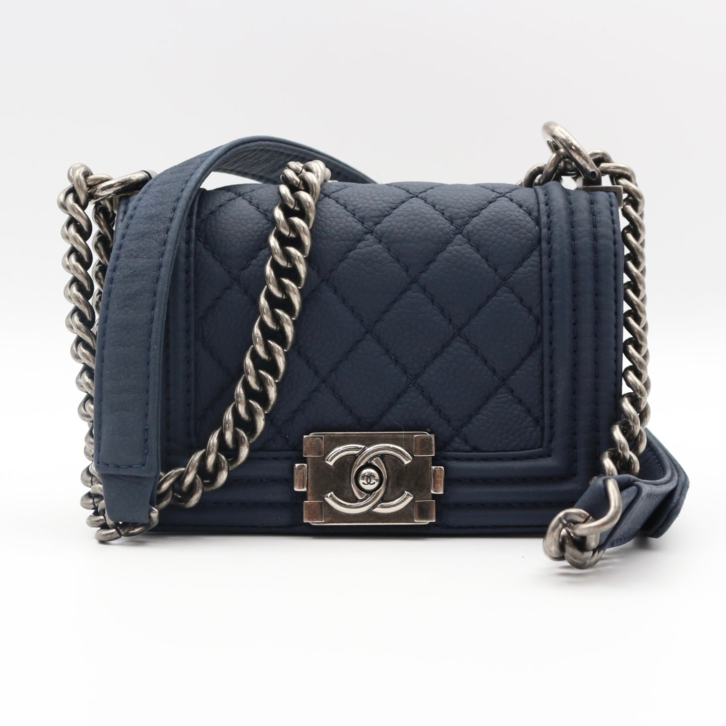 Chanel Blue Quilted Caviar Leather Small Boy Flap Bag [Used]