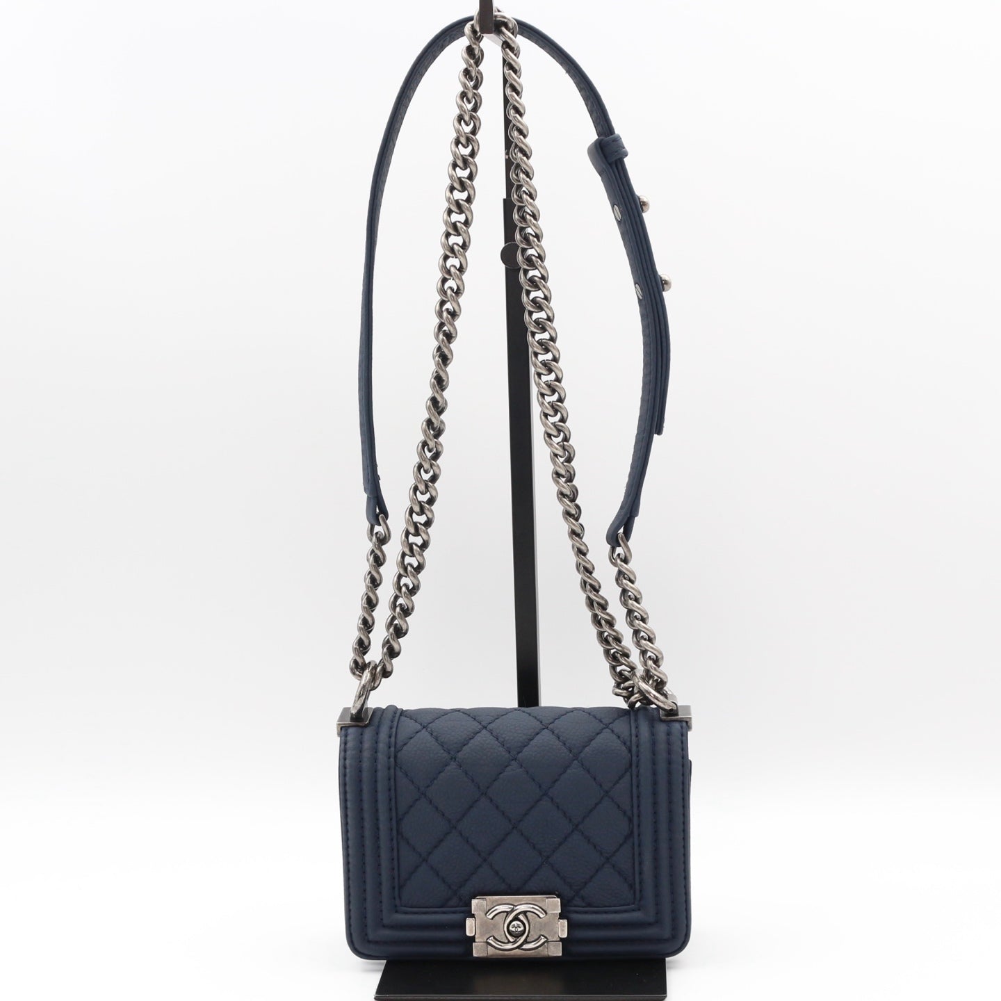 Chanel Blue Quilted Caviar Leather Small Boy Flap Bag [Used]
