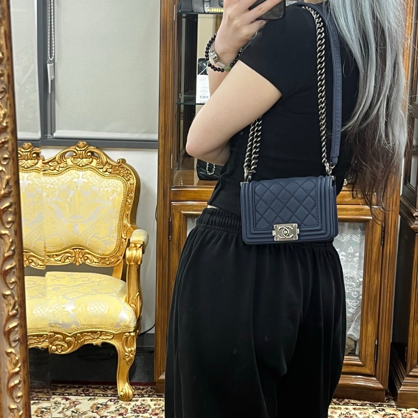 Chanel Blue Quilted Caviar Leather Small Boy Flap Bag [Used]