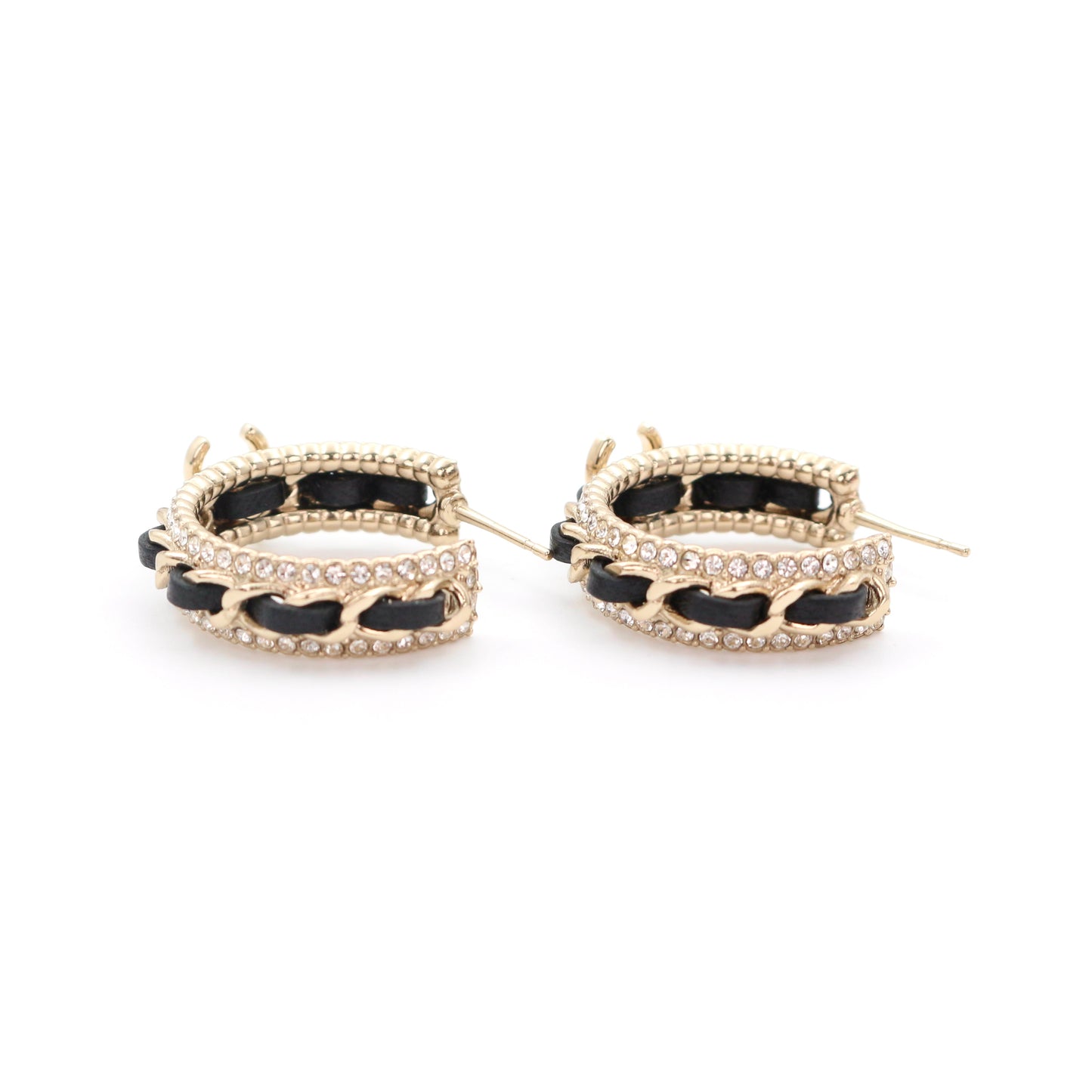 Chanel Black / Gold Rhinestone CC Chain Hoop Earrings 2021 [Used]
