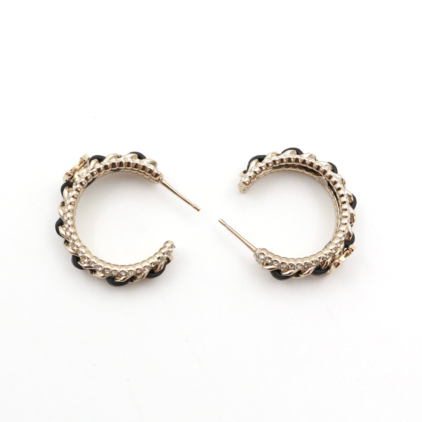 Chanel Black / Gold Rhinestone CC Chain Hoop Earrings 2021 [Used]