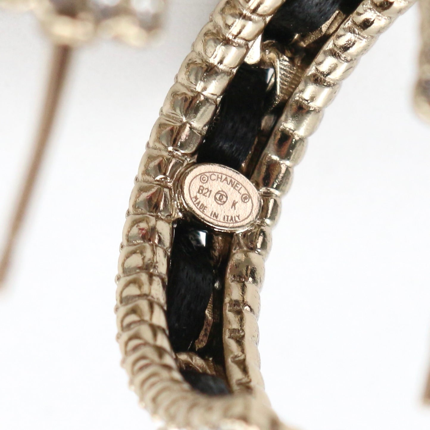 Chanel Black / Gold Rhinestone CC Chain Hoop Earrings 2021 [Used]