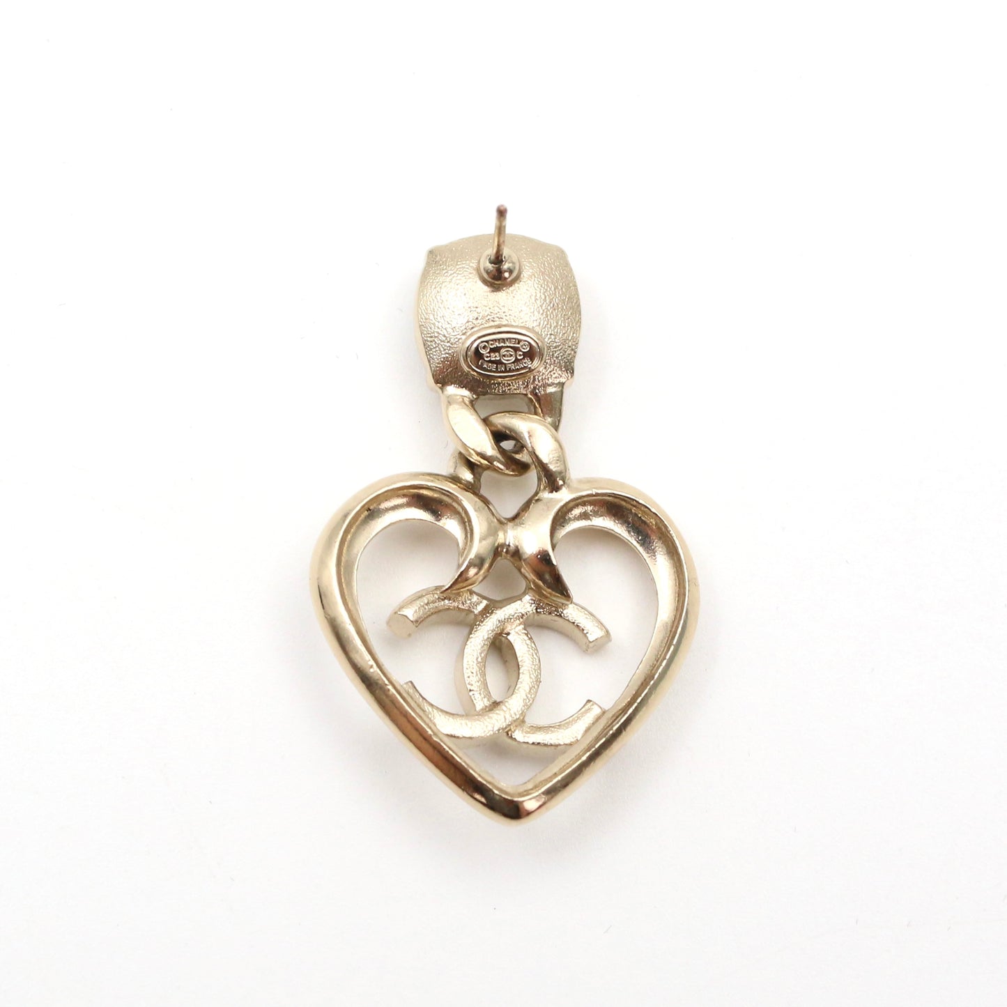 Chanel Gold Heart CC Rhinestone Drop Earrings C23C[Used]