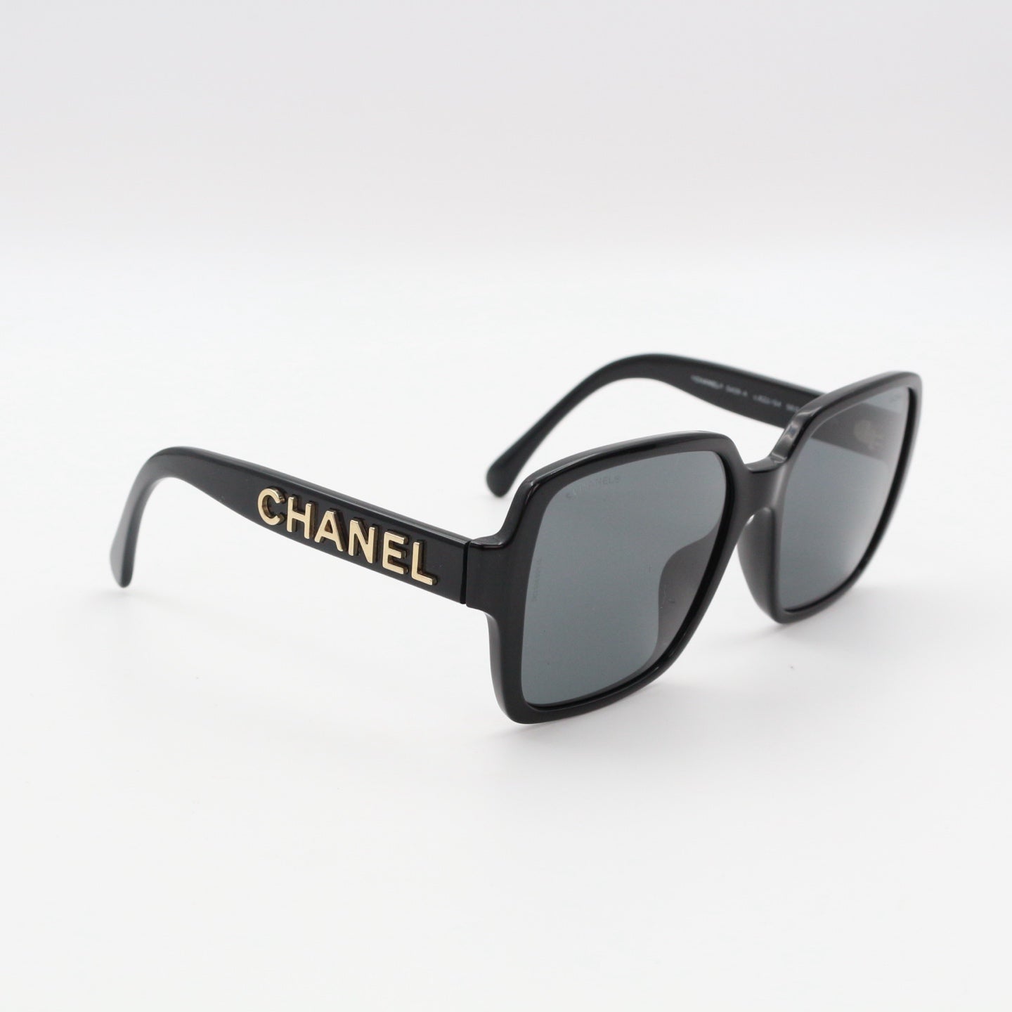 CHANEL Black Gold Logo Square Frame Sunglasses [Used]