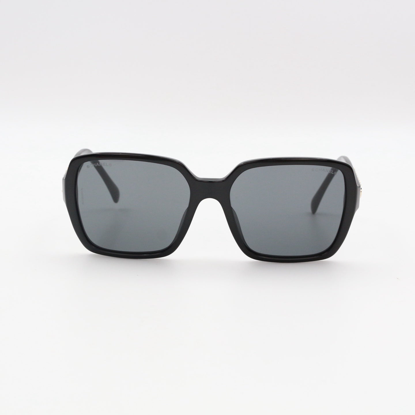 CHANEL Black Gold Logo Square Frame Sunglasses [Used]
