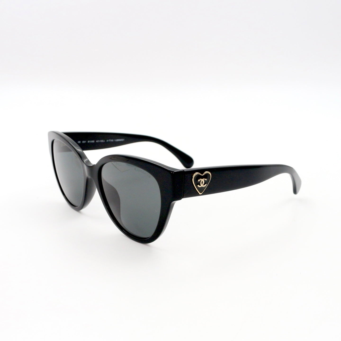 Chanel Black Gold Heart Cat-Eye Sunglasses [Used]