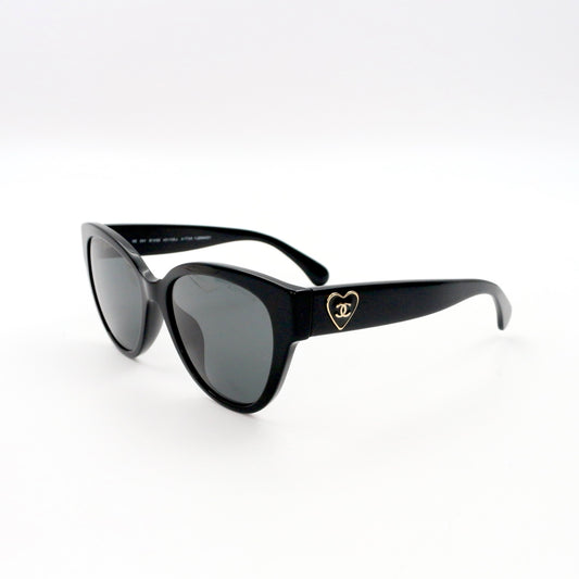 Chanel Black Gold Heart Cat-Eye Sunglasses [Used]