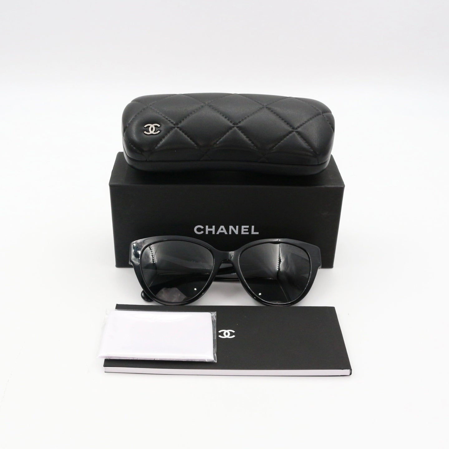 Chanel Black Gold Heart Cat-Eye Sunglasses [Used]