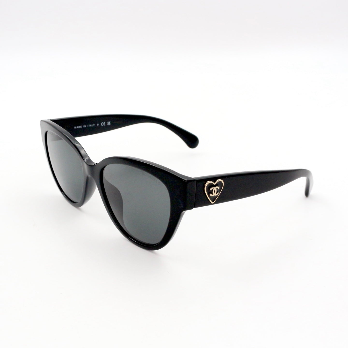 Chanel Black Gold Heart Cat-Eye Sunglasses [Used]