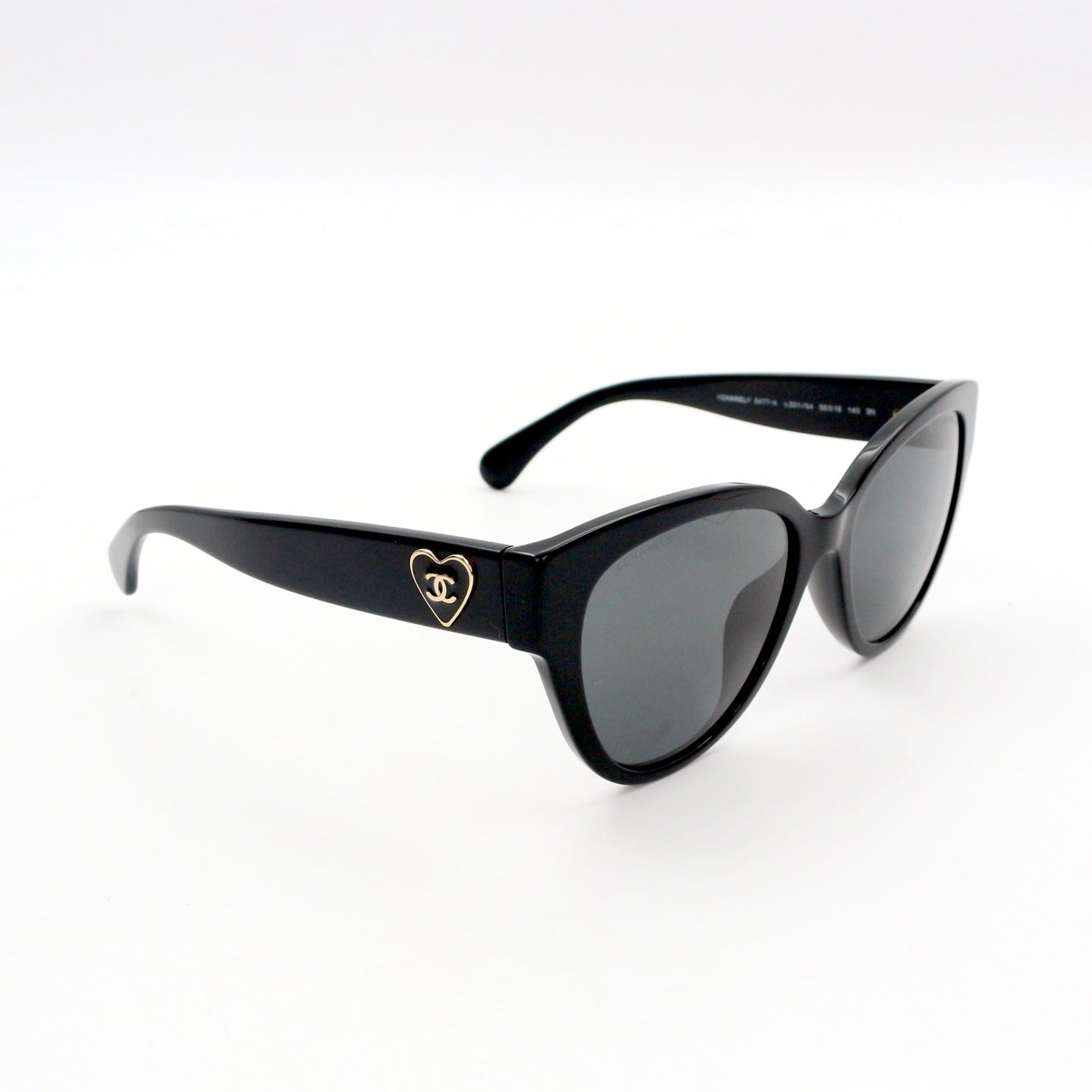 Chanel Black Gold Heart Cat-Eye Sunglasses [Used]