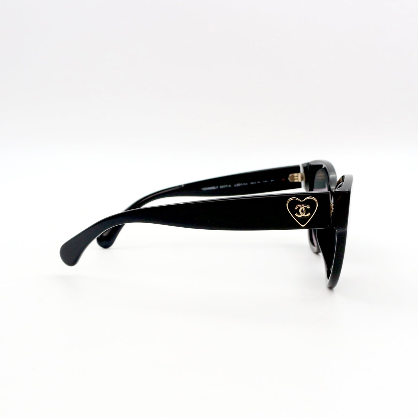Chanel Black Gold Heart Cat-Eye Sunglasses [Used]