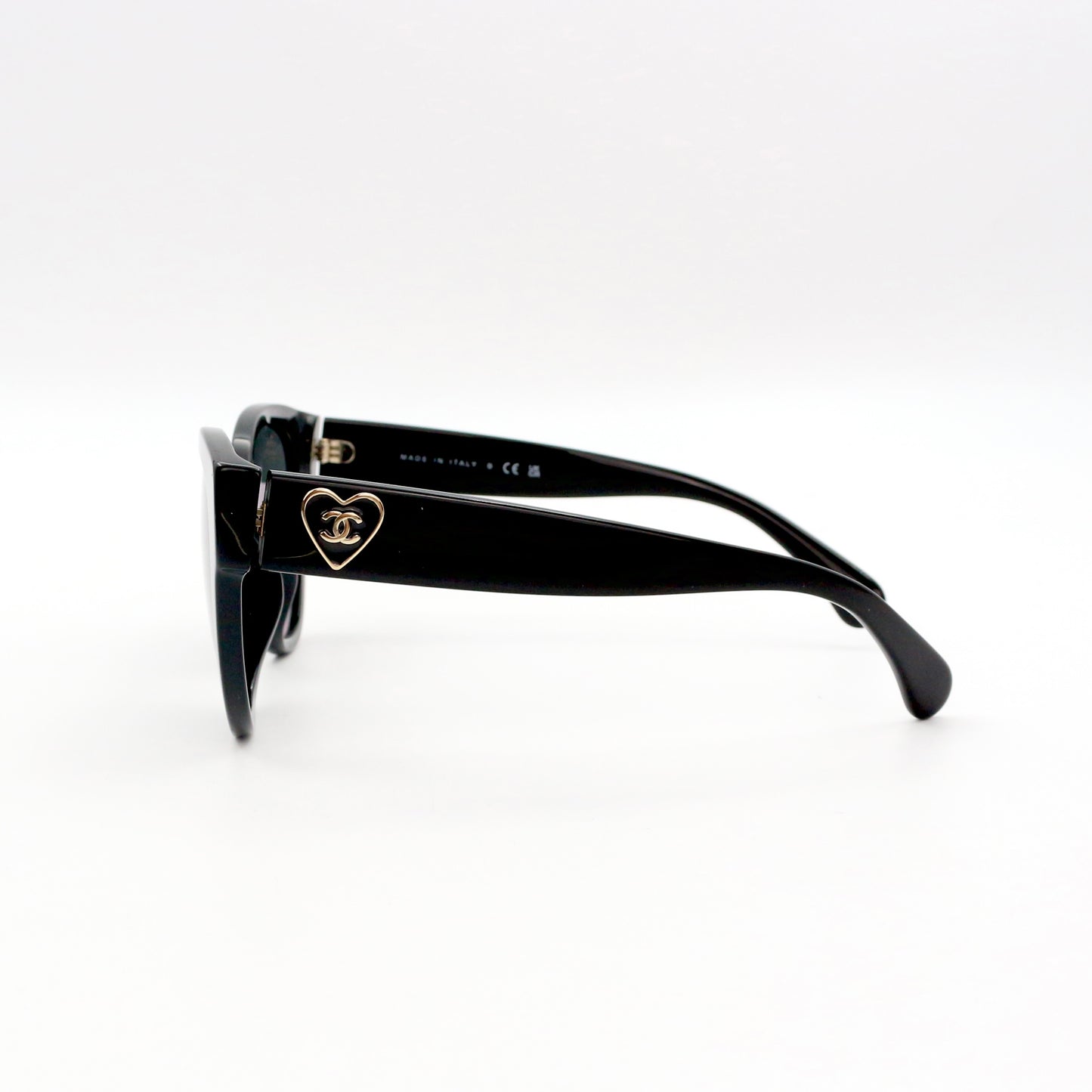 Chanel Black Gold Heart Cat-Eye Sunglasses [Used]