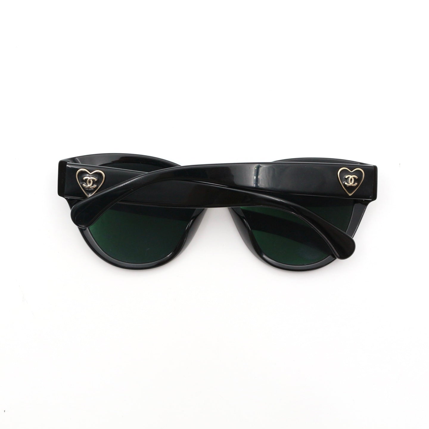 Chanel Black Gold Heart Cat-Eye Sunglasses [Used]