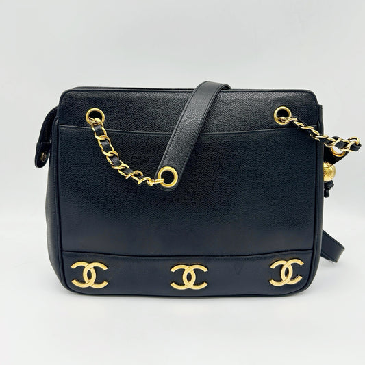 Chanel Caviar Leather Gold Ball Shoulder Tote Bag [Used]
