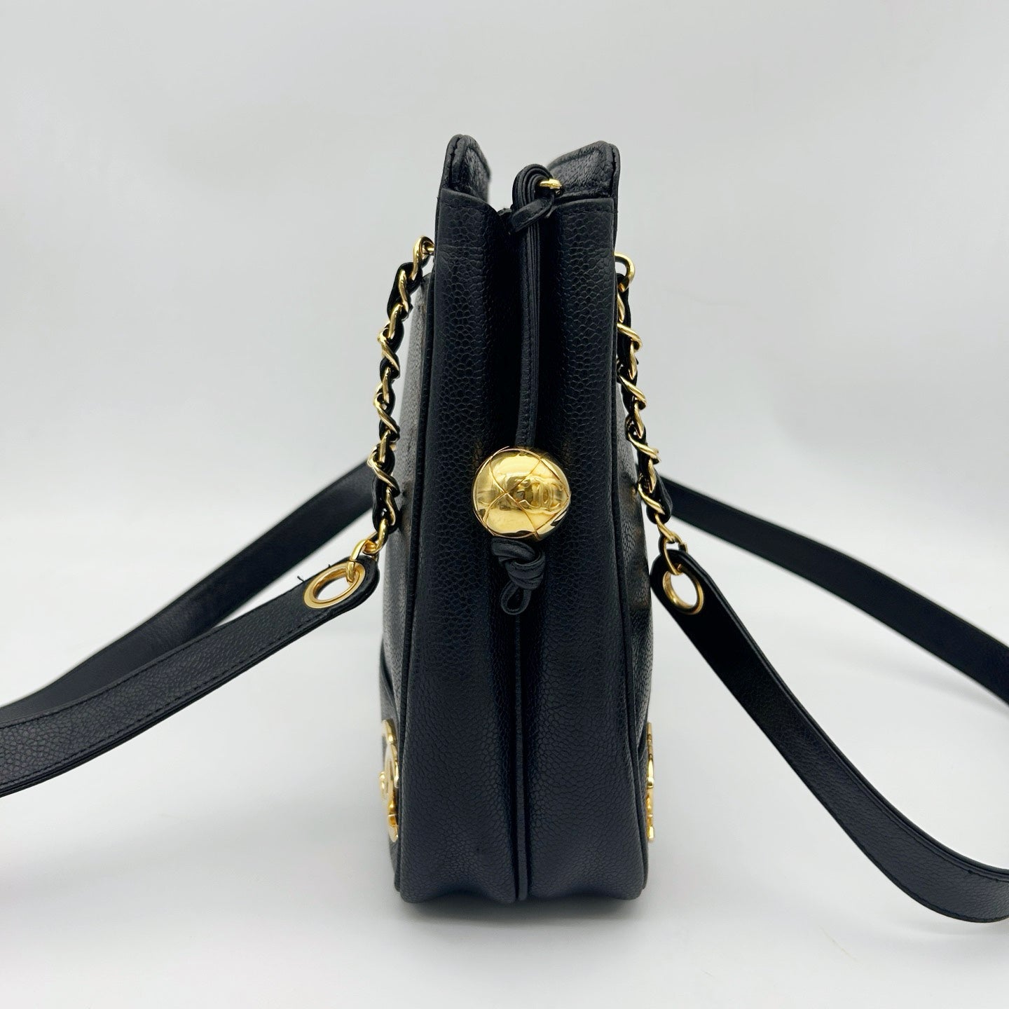 Chanel Caviar Leather Gold Ball Shoulder Tote Bag [Used]