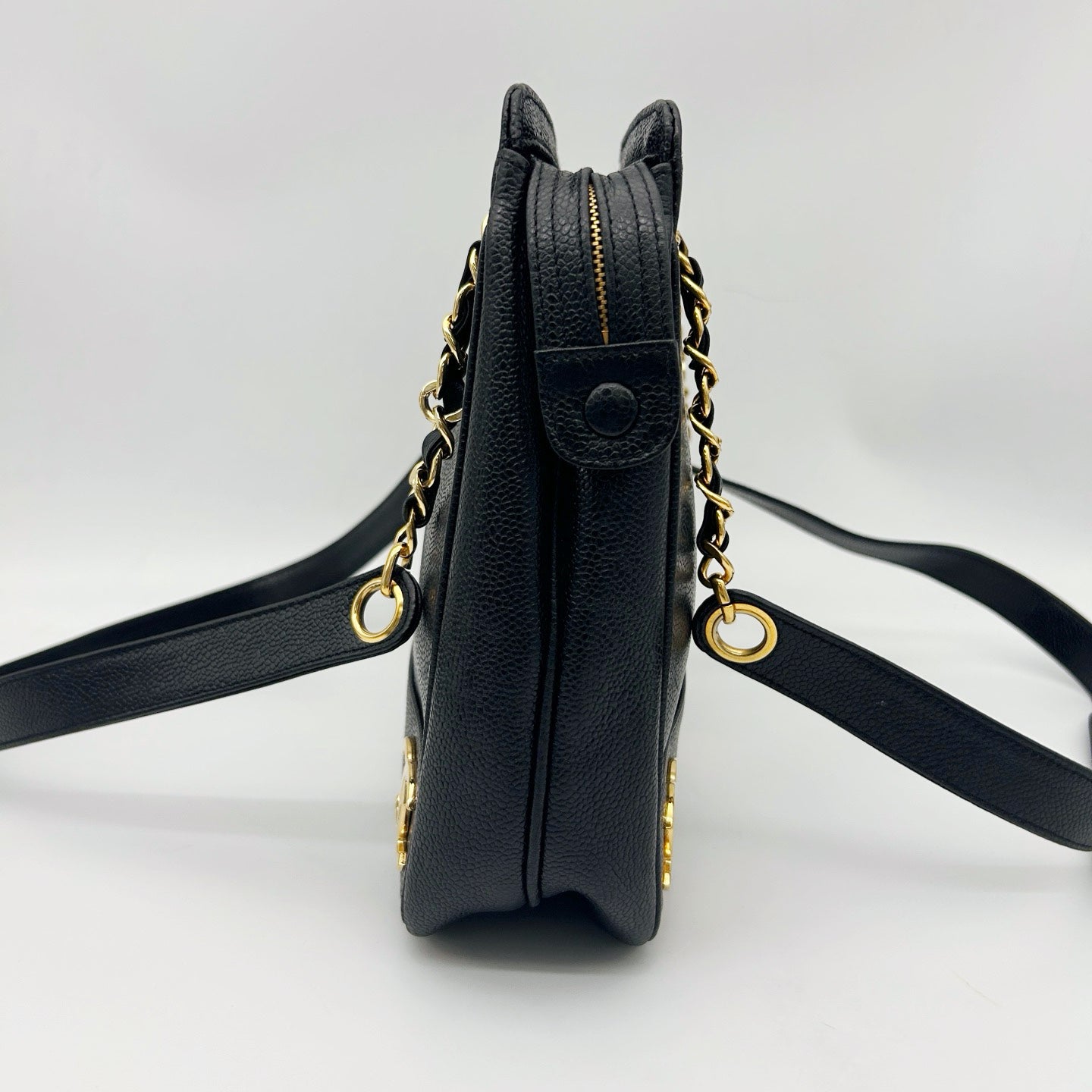 Chanel Caviar Leather Gold Ball Shoulder Tote Bag [Used]