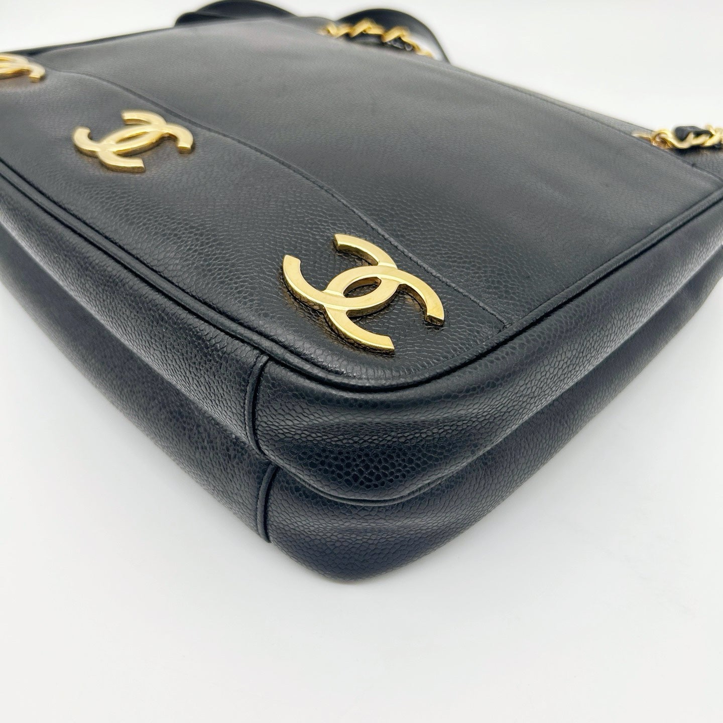 Chanel Caviar Leather Gold Ball Shoulder Tote Bag [Used]