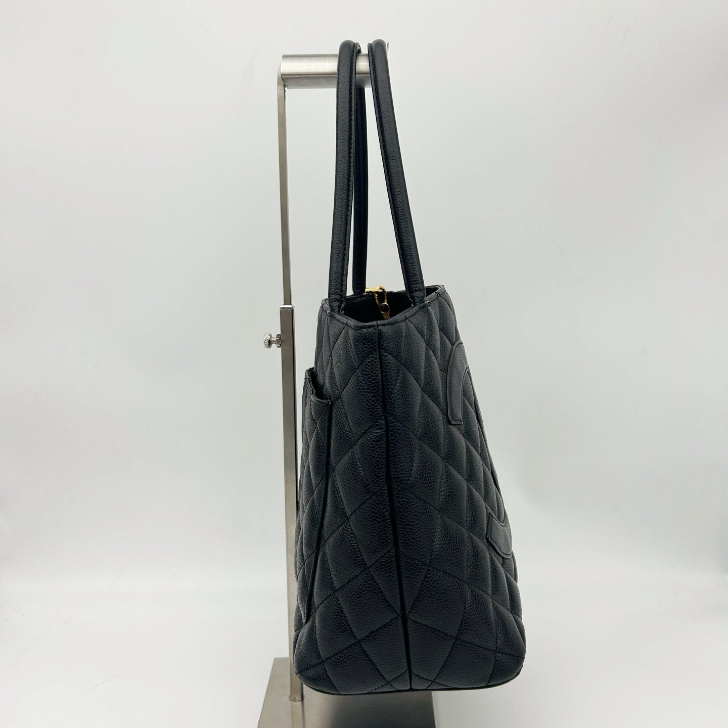 Chanel Black Caviar Leather Medallion Tote Bag [Used]