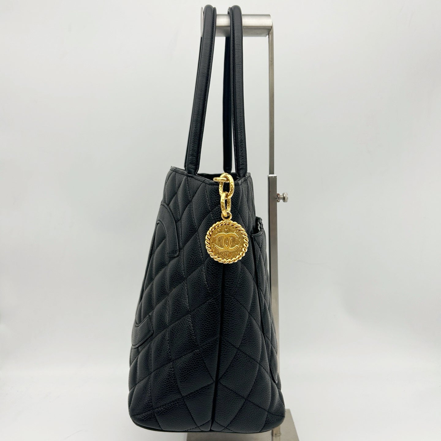 Chanel Black Caviar Leather Medallion Tote Bag [Used]