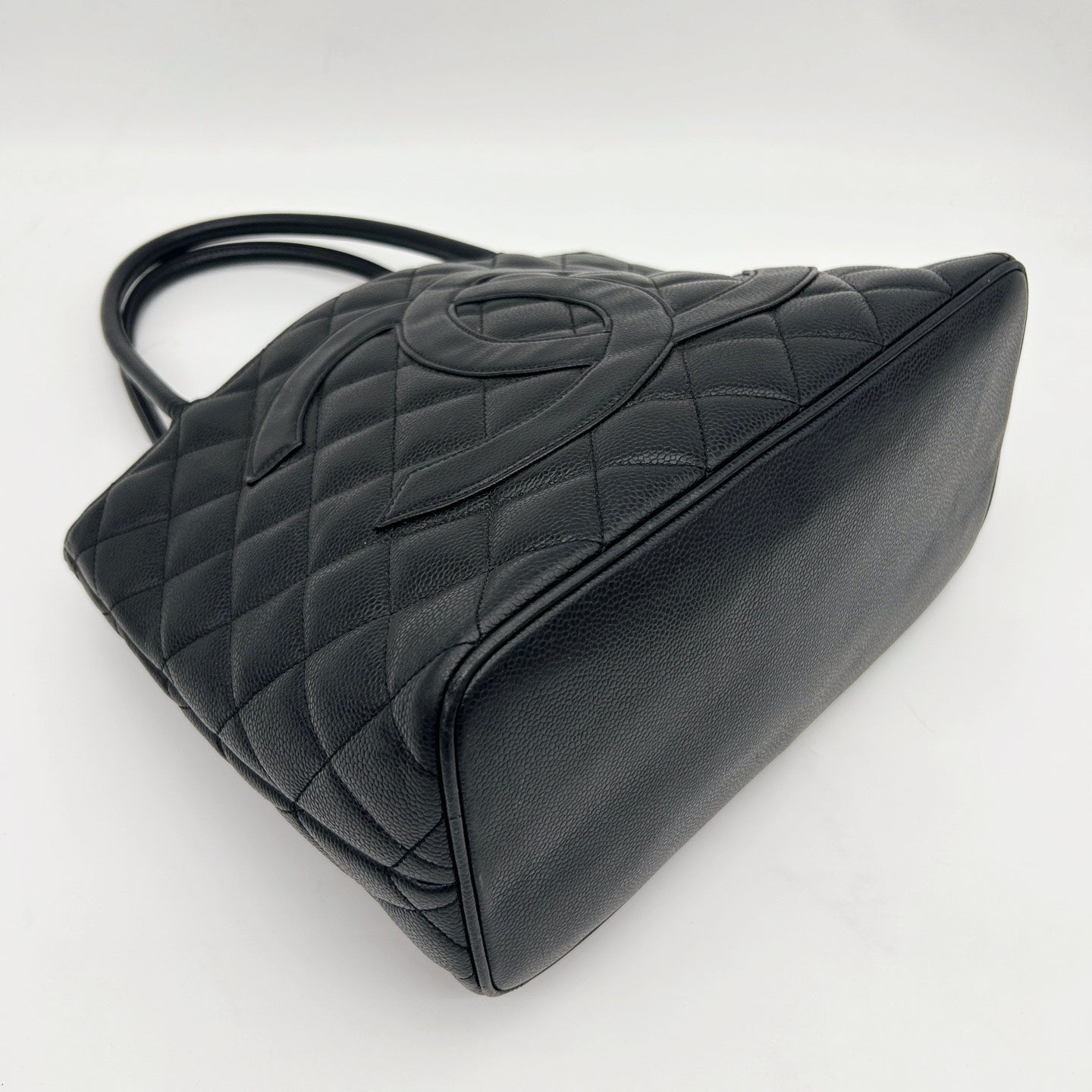 Chanel Black Caviar Leather Medallion Tote Bag [Used]