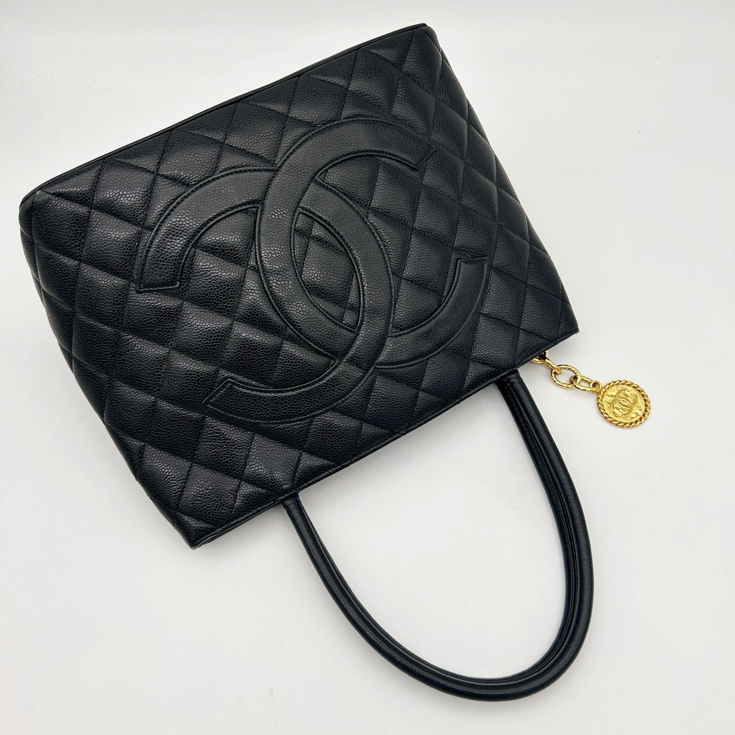 Chanel Black Caviar Leather Medallion Tote Bag [Used]