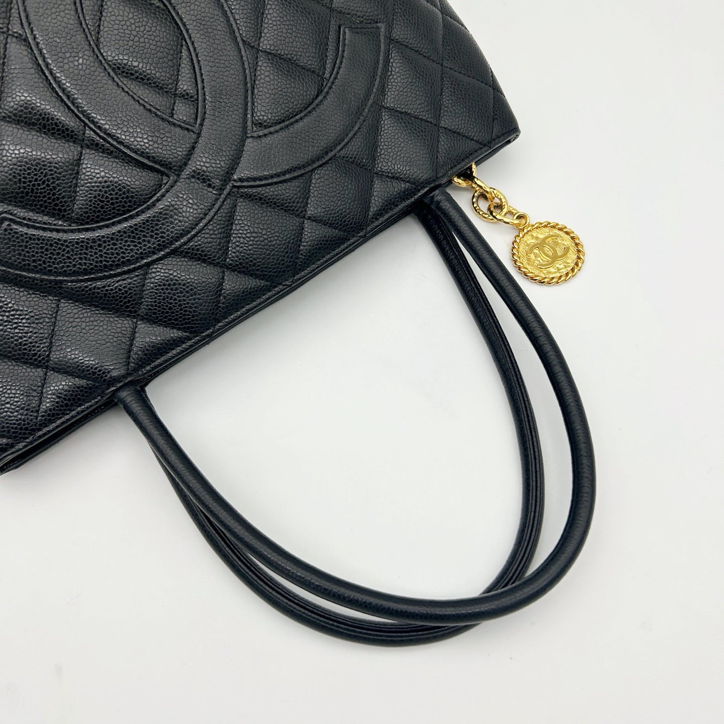 Chanel Black Caviar Leather Medallion Tote Bag [Used]