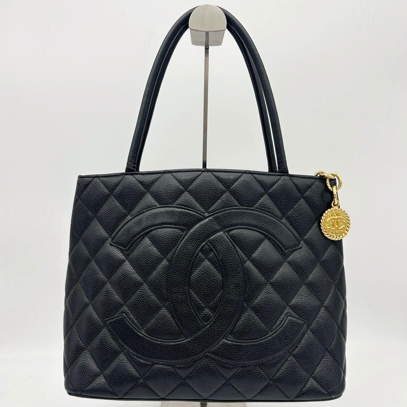 Chanel Black Caviar Leather Medallion Tote Bag [Used]