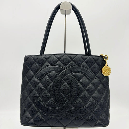 Chanel Black Caviar Leather Medallion Tote Bag [Used]