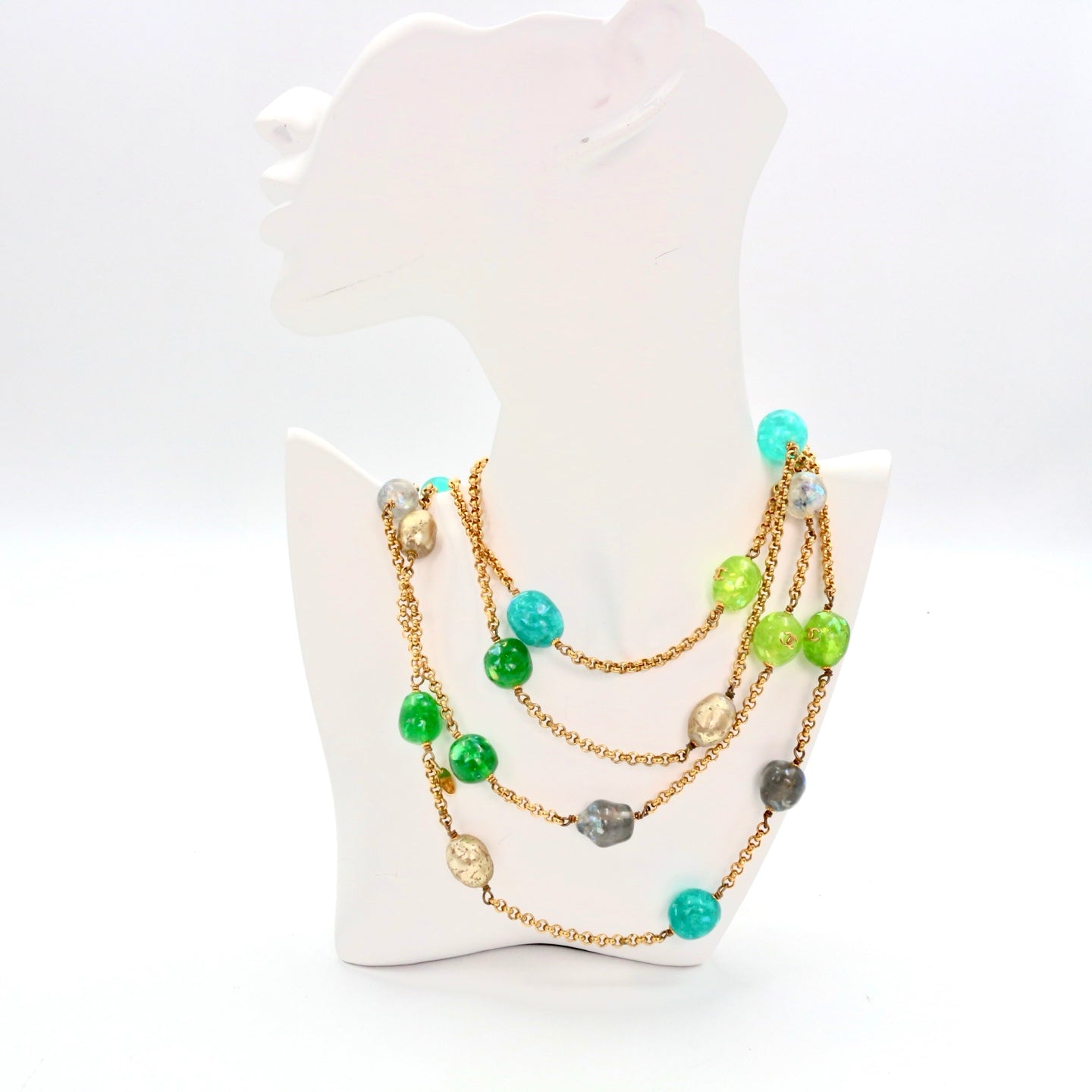 Chanel Gold-Tone Multicolor Gripoix Long Necklace[Used]
