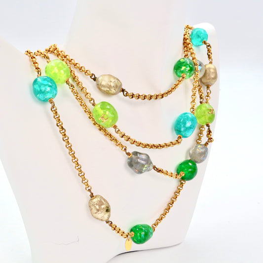Chanel Gold-Tone Multicolor Gripoix Long Necklace[Used]
