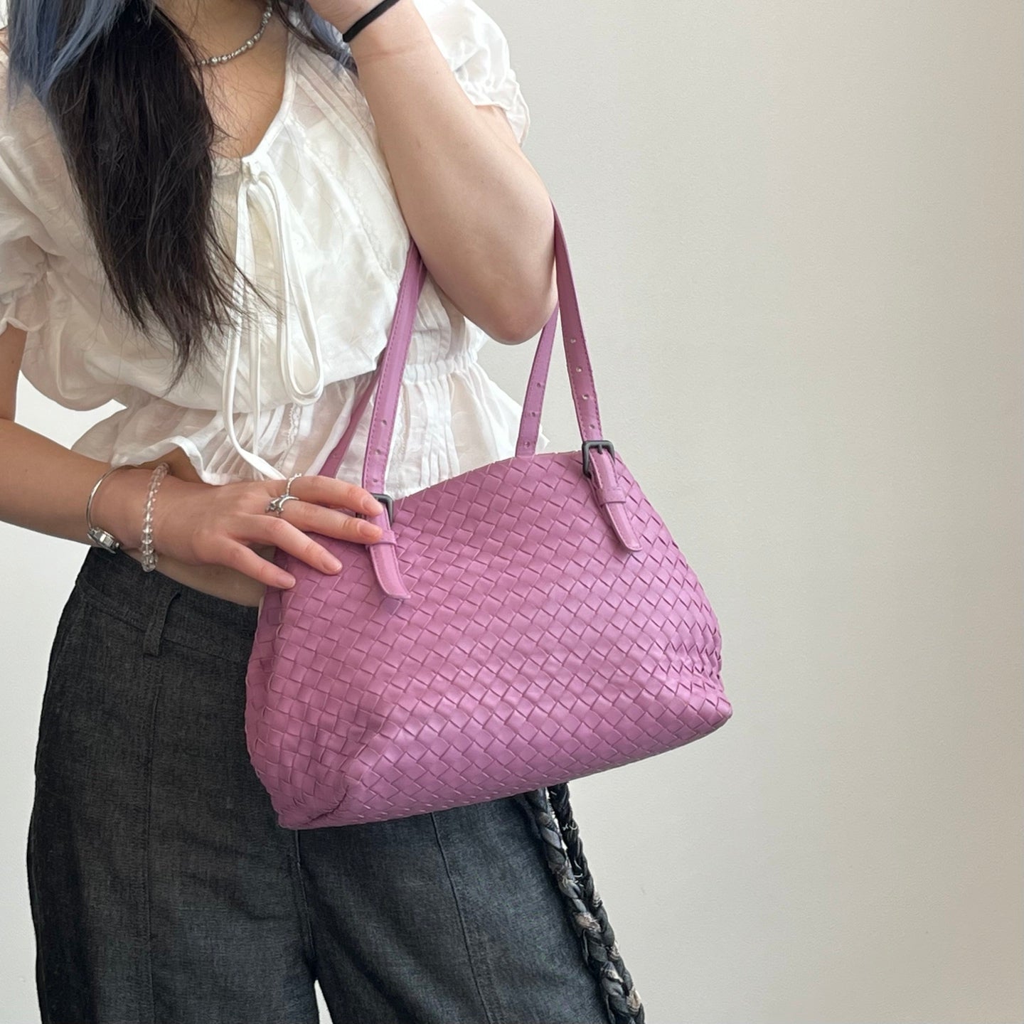 Bottega Veneta Purple Intrecciato Shoulder Tote Bag [Used]