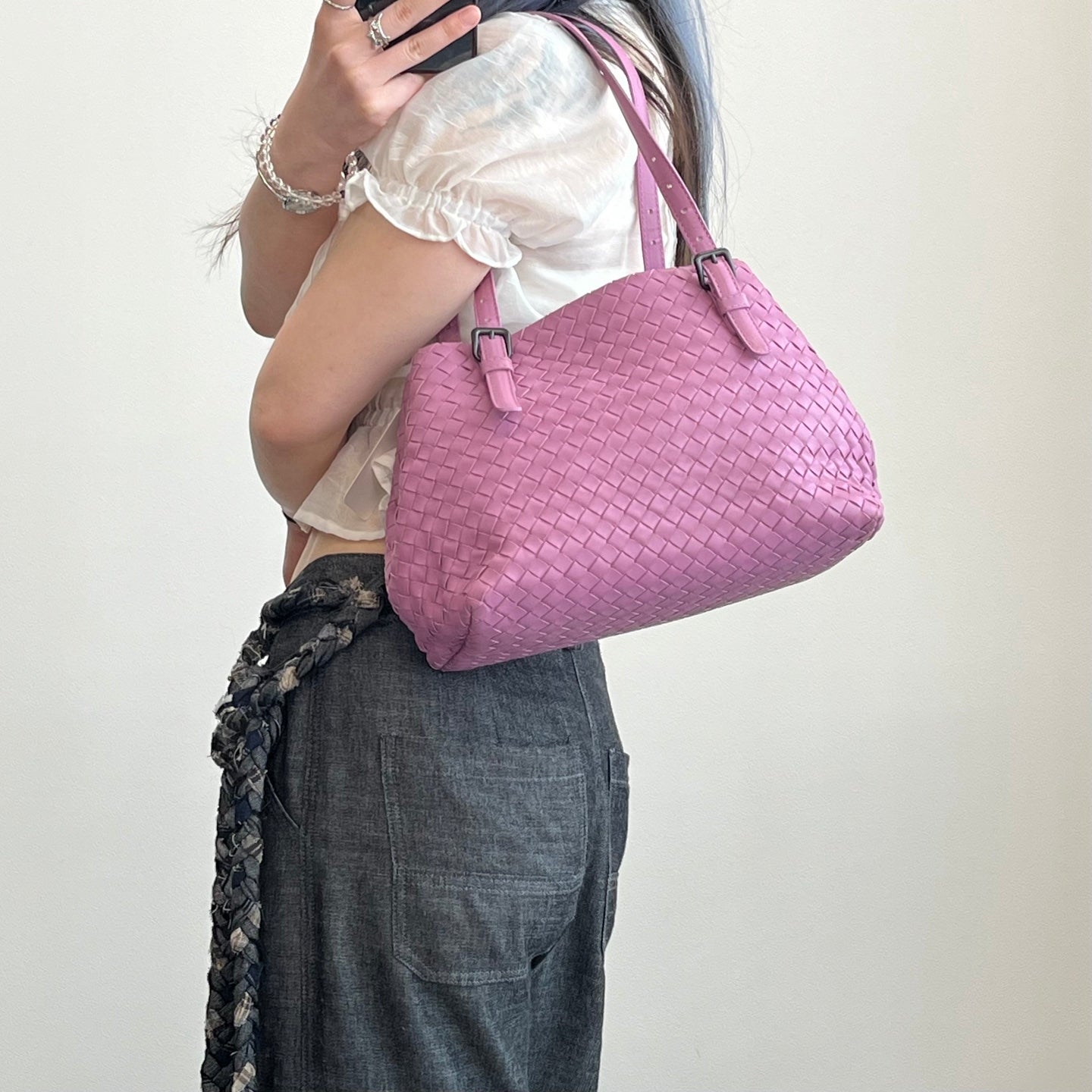 Bottega Veneta Purple Intrecciato Shoulder Tote Bag [Used]