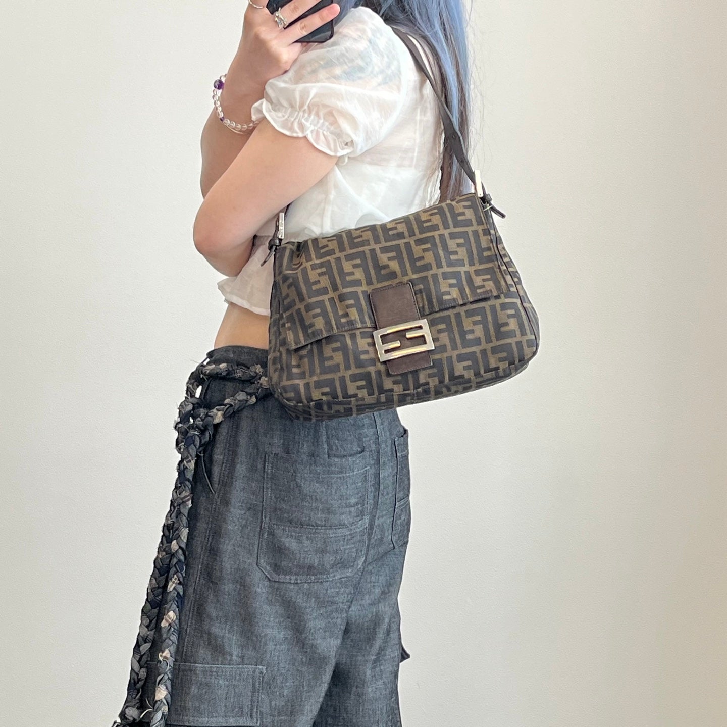 Fendi Brown Zucca Baguette Shoulder Bag [Used]