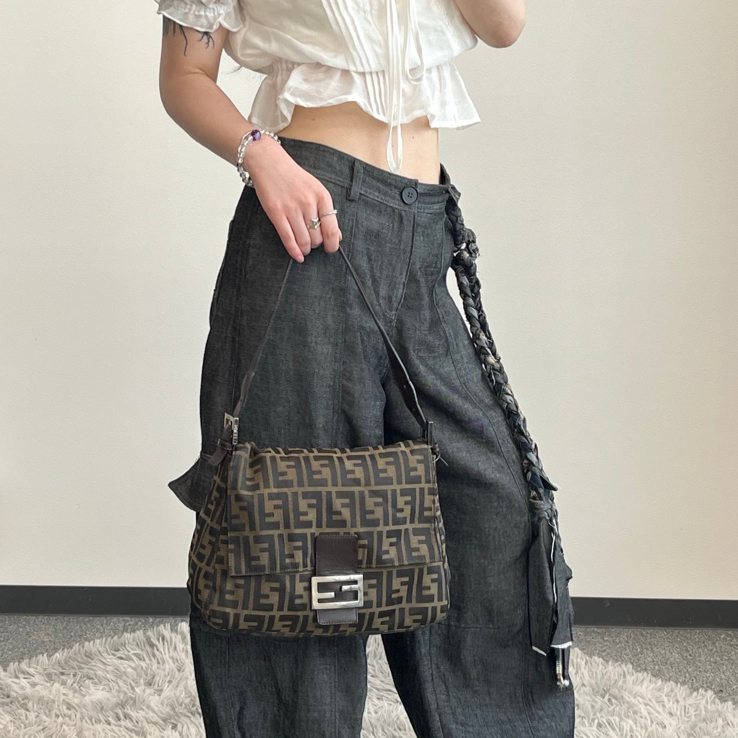 Fendi Brown Zucca Baguette Shoulder Bag [Used]