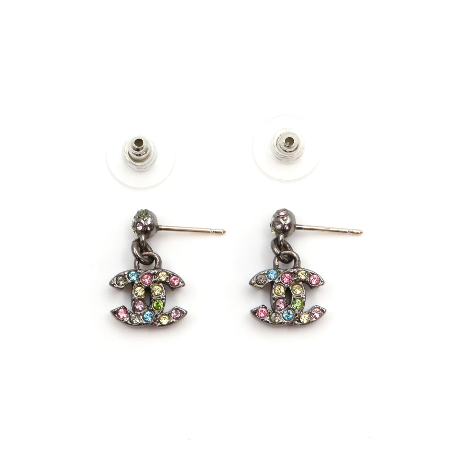 CHANEL Multicolor Rhinestone CC Drop Earrings 05A [Used]